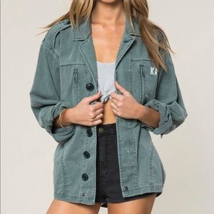 Spiritual Gangster Henna Hamsa - Green/Grey Utility Oversized Jacket - Small